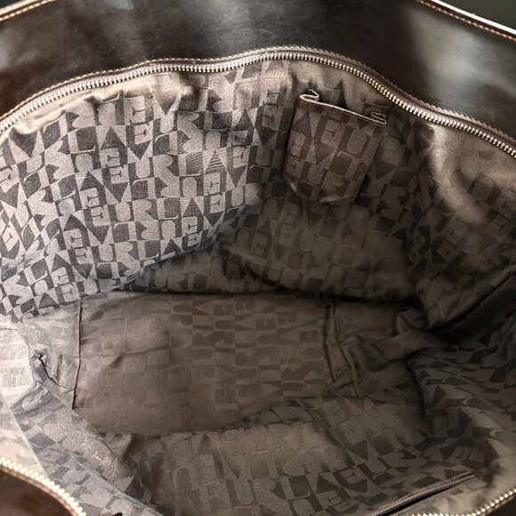 Furla Tote Nylon/Leather Shoulder Bag Chocolate Brown Zipper Pocket Lightweight - Picture 6 of 9